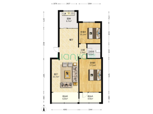 兰石润安小区 2室1厅1卫 98平方