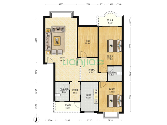 欣光花苑 3室1厅2卫 134平方