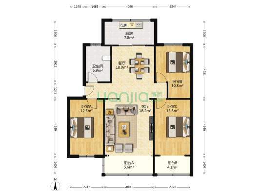 西北师大北校区教师公寓楼 3室2厅1卫 113平方