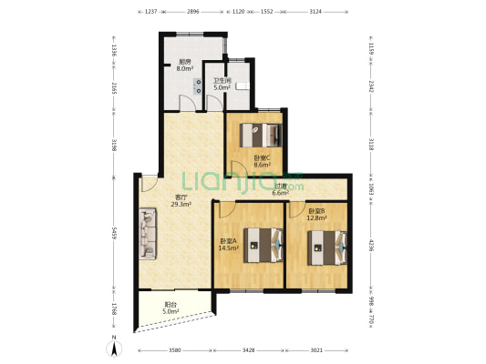 山城美景 3室1厅1卫 117平方