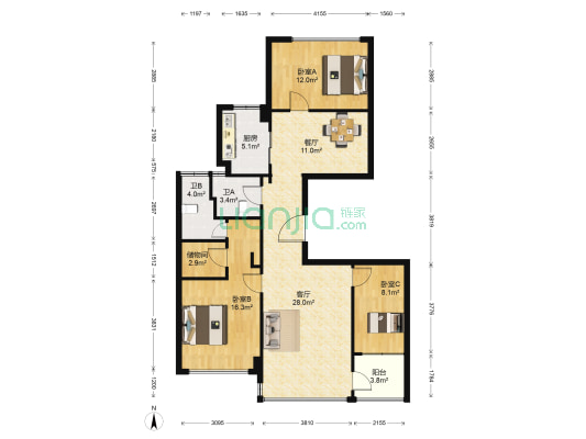 大诚金廷 3室2厅2卫 100平方