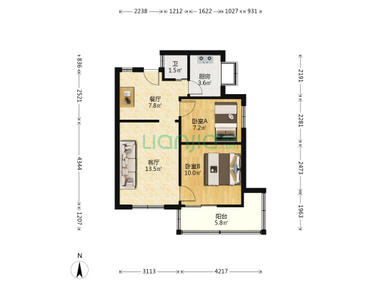 湖北路 2室2厅1卫 61平方