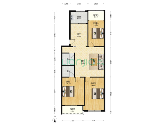 香林家园 3室2厅2卫 120平方