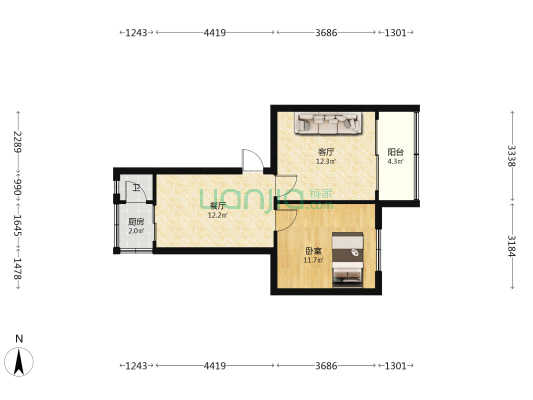 沙坡路23号 1室2厅1卫 54平方
