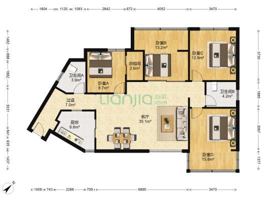 在水一方公寓 4室1厅2卫 148平方