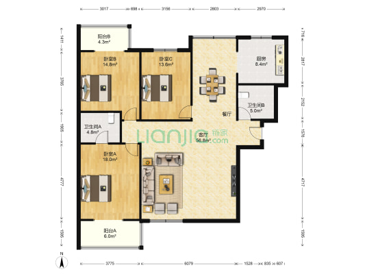 曲江大观园 3室1厅2卫 175平方