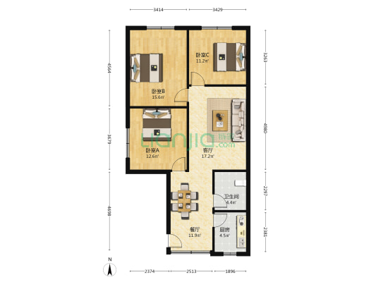 西安路一段116号 3室2厅1卫 106平方