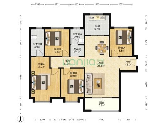 万科悦府 4室1厅3卫 140平方