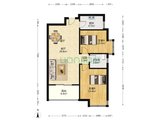 锦都荟 2室1厅1卫 91平方