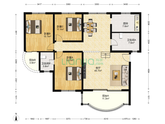 绿岛花园 3室1厅2卫 139平方