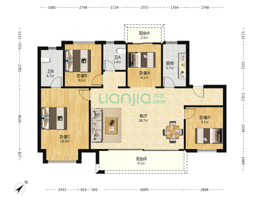 金成光华壹品 4室1厅2卫 131平方