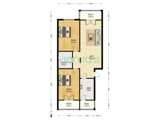 德恩里 2室1厅1卫 110平方