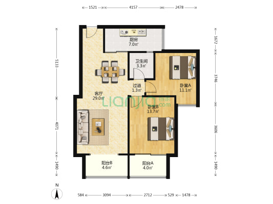 锦绣文庭南苑 2室1厅1卫 81平方