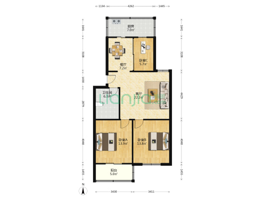 锦华苑 3室2厅1卫 98平方