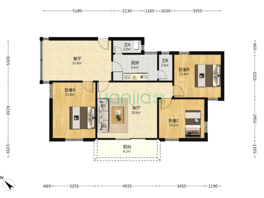 南三街5号 3室2厅2卫 107平方