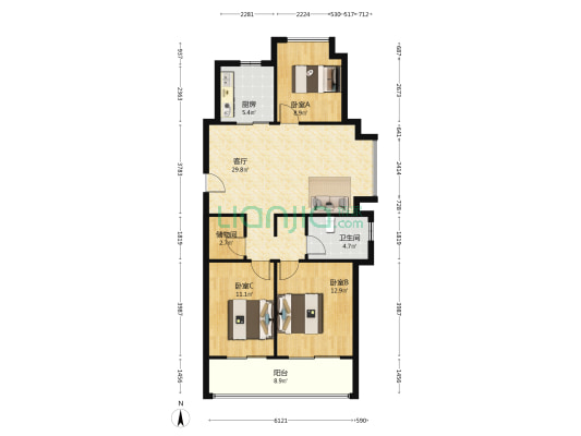 悦茂花园名邸 3室1厅1卫 111平方