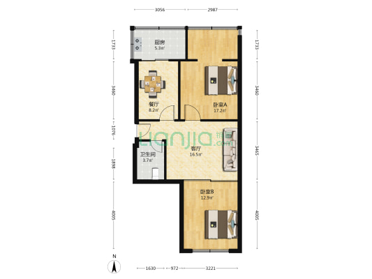 朝鲜小学教工楼 2室2厅1卫 78平方