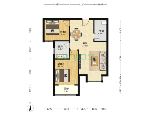 泽润天域 2室1厅1卫 93平方