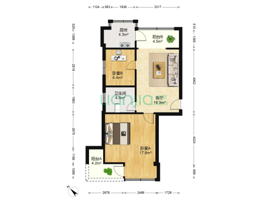 电影公司大院 2室1厅1卫 67平方