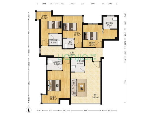 阳光雅园 4室1厅5卫 140平方