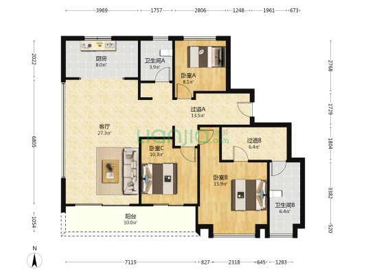 白桦林悦 3室1厅2卫 139平方