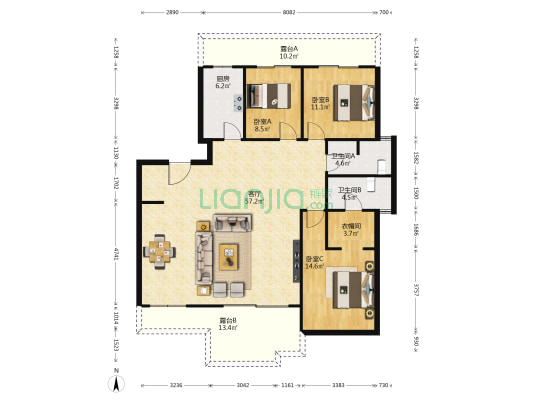东润银基望京 3室1厅2卫 145平方