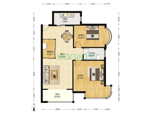 广源天际 2室1厅1卫 112平方