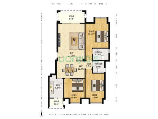 雒城印象 3室2厅2卫 111平方