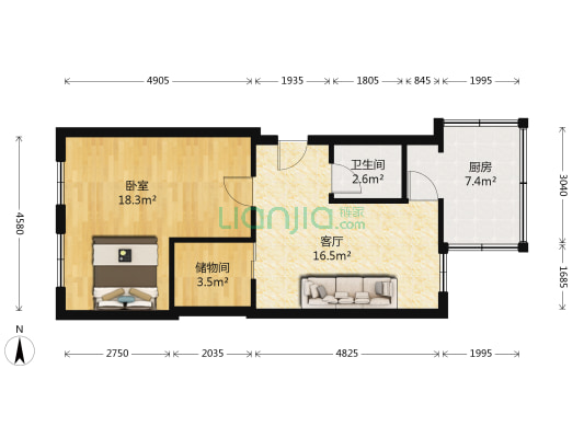 香武胡同 1室1厅1卫 57平方