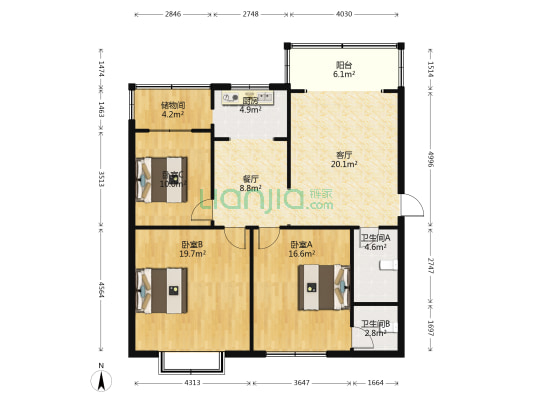 晋建中环花园 3室2厅2卫 138平方