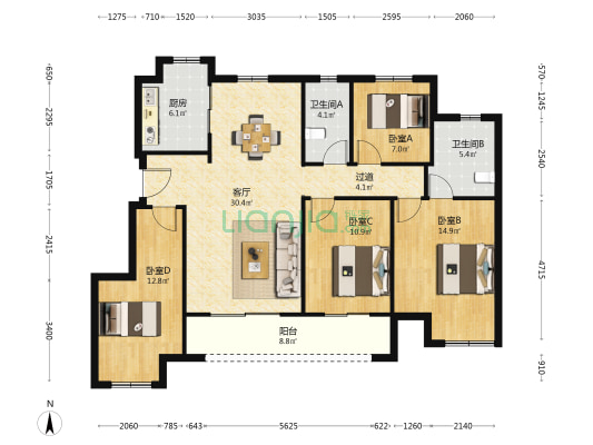 凤语雅苑 4室1厅2卫 125平方