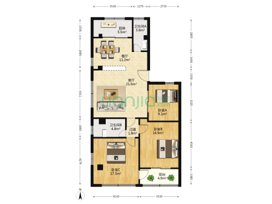 聚源西路 3室2厅2卫 135平方