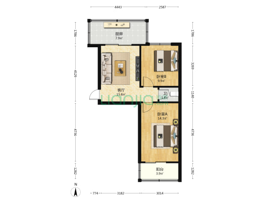 陕西公路家属院 2室1厅1卫 64平方