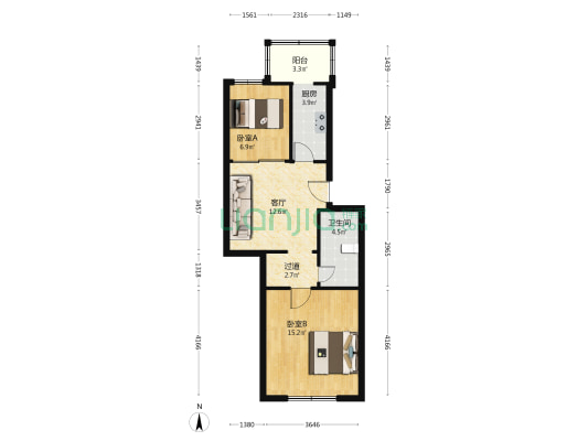平和公寓 2室1厅1卫 64平方