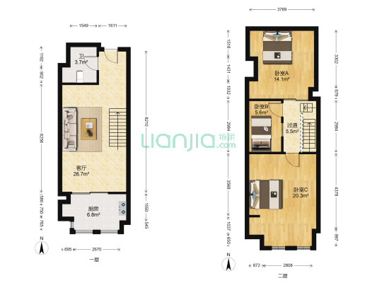 中环城国际公寓 3室1厅1卫 72平方