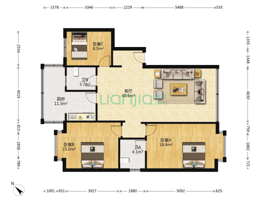 冶金路 3室1厅2卫 121平方