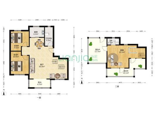康大叶语东山 2室1厅2卫 124平方