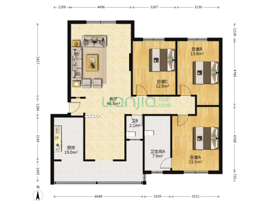 玉泉路59号 3室1厅2卫 135平方