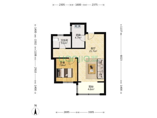 新里城二区 1室1厅1卫 64平方