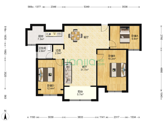 幸福美地 3室1厅1卫 124平方