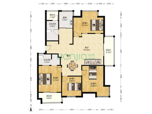 京润国际 4室1厅2卫 138平方