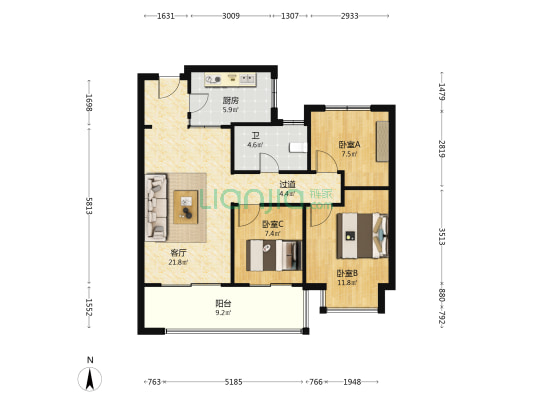 阳光城印月文澜 3室1厅1卫 98平方