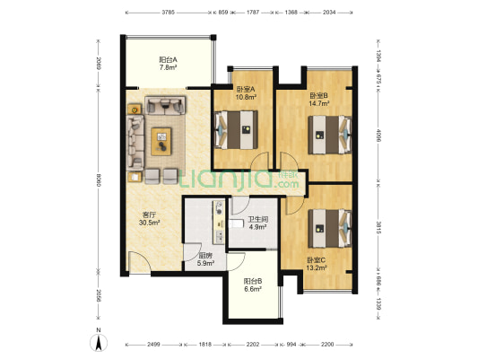 金强大学城 3室1厅1卫 99平方