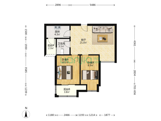 淝河安百苑B区 2室1厅1卫 72平方