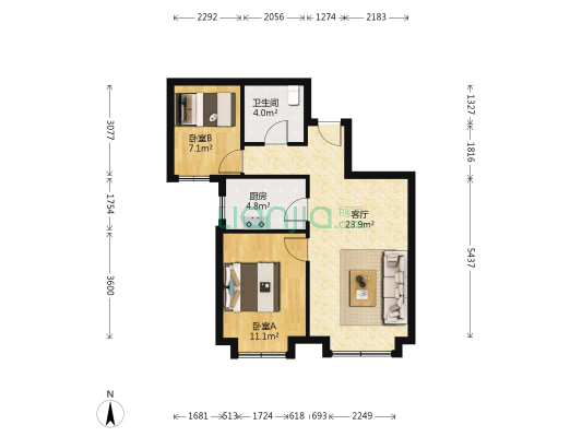 孔雀城雅琴园 2室1厅1卫 72平方