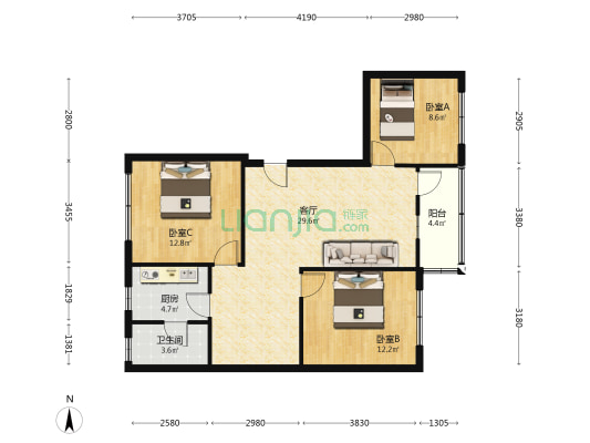 笔架大道20号 3室1厅1卫 80平方