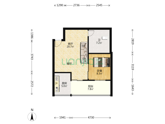 海运花园 1室1厅1卫 56平方
