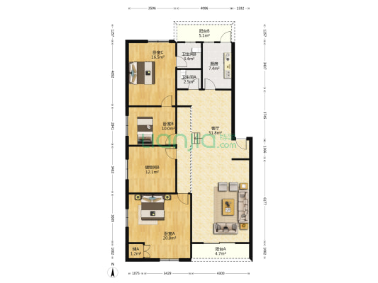 祥和花园 3室1厅2卫 160平方