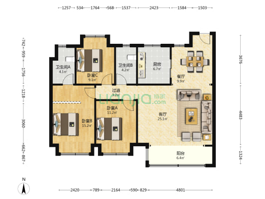 虹桥璀璨领峯 3室2厅2卫 125平方