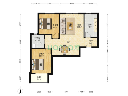 东方嘉苑南区 2室1厅1卫 89平方